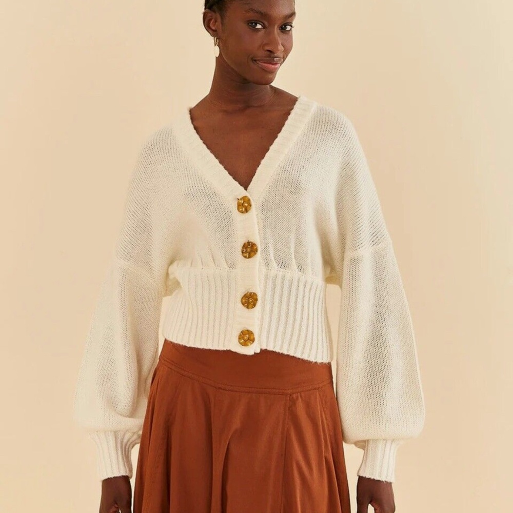 farm rio off white bubble knit cardigan size large